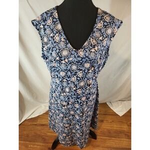 Title Nine Dress Womens Size L Navy Blue V-Neck Floral Dress